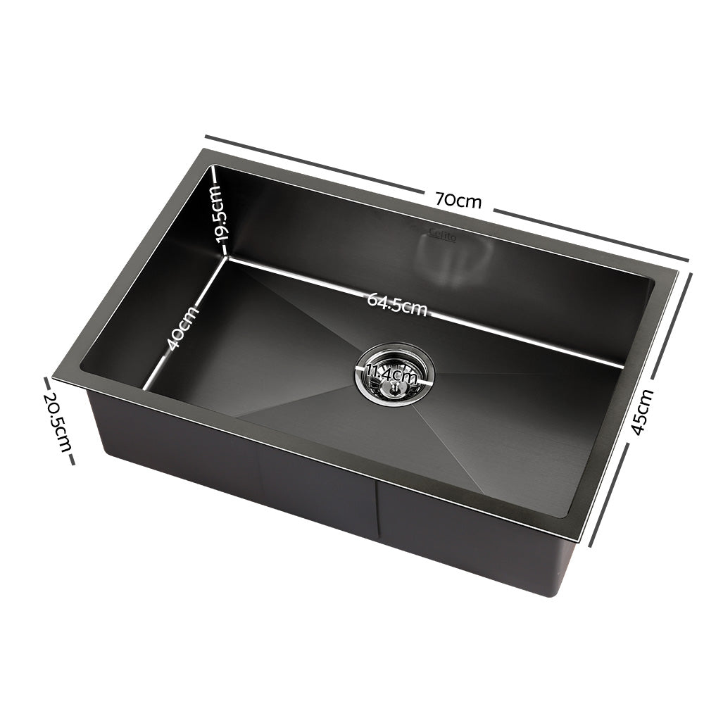 Cefito Kitchen Sink 70X45CM Stainless Steel Basin Single Bowl Black